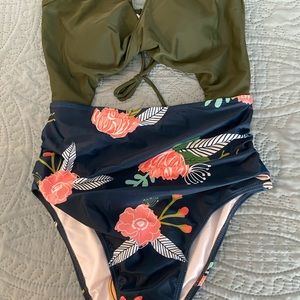 Twist front one piece bathing suit